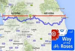 A map showing the Way of the Roses coast-to-coast cycle route, which The Greens at Sheffield Recovery Focused Accommodation will be undertaking for National Recovery Month