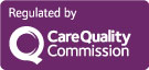 A logo for the Care Quality Commission with a purple background. The logo text reads "Regulated by Care Quality Commission".